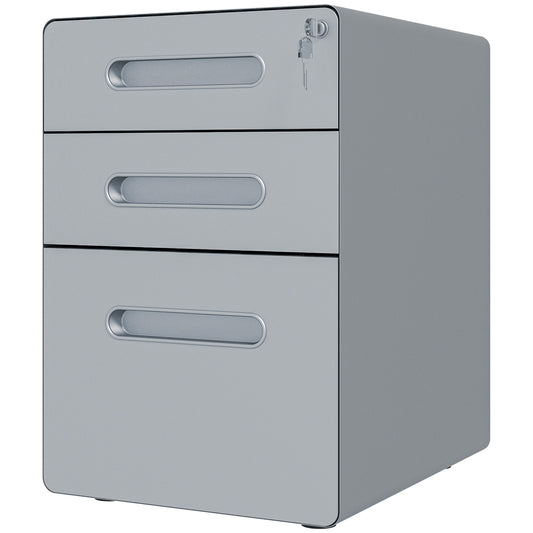 Vinsetto Lockable Cabinet Rolling Filing Cabinet with 3 Drawers Steel Office Drawer Unit for A4 Letter Legal Sized Files