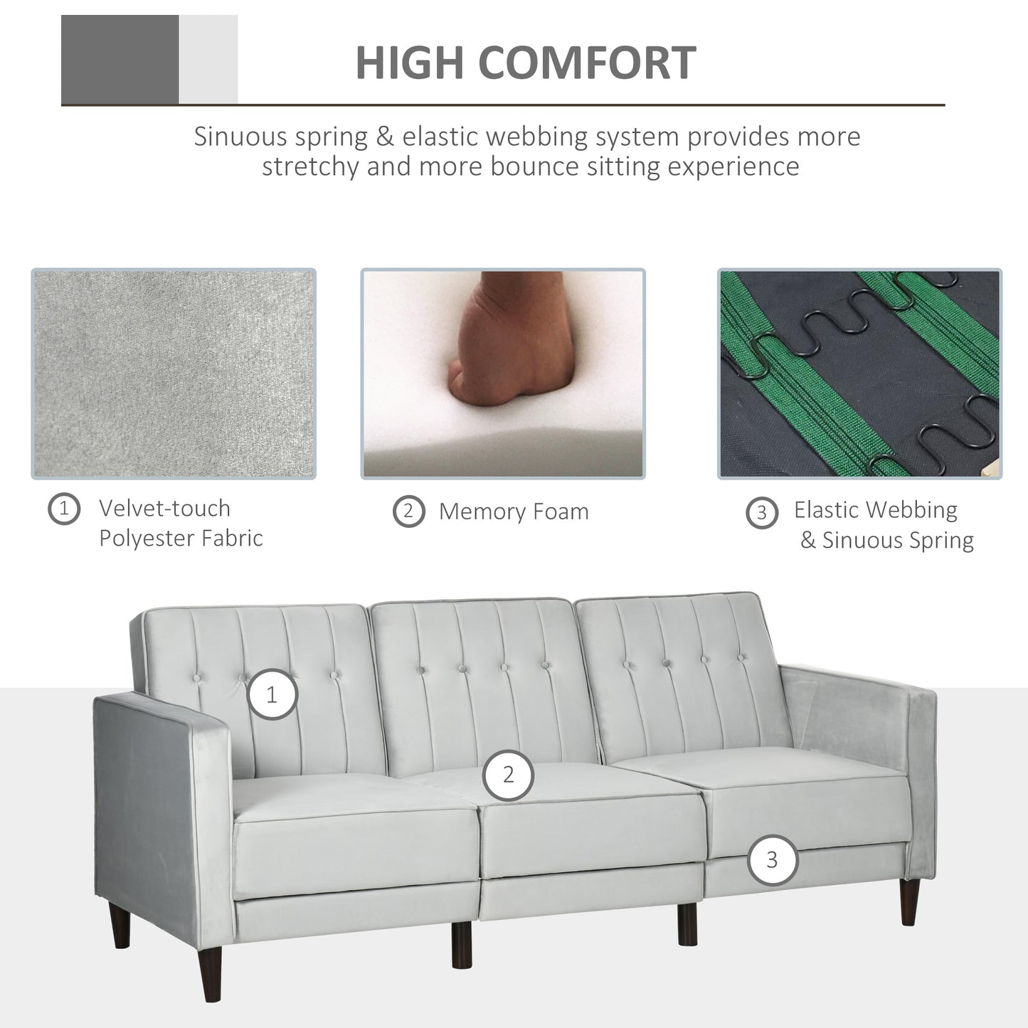 HOMCOM L Shape Sofa Bed Set with 3-Seater Sofa and Footstool, Corner Sofa Bed with Ottoman, Light Grey