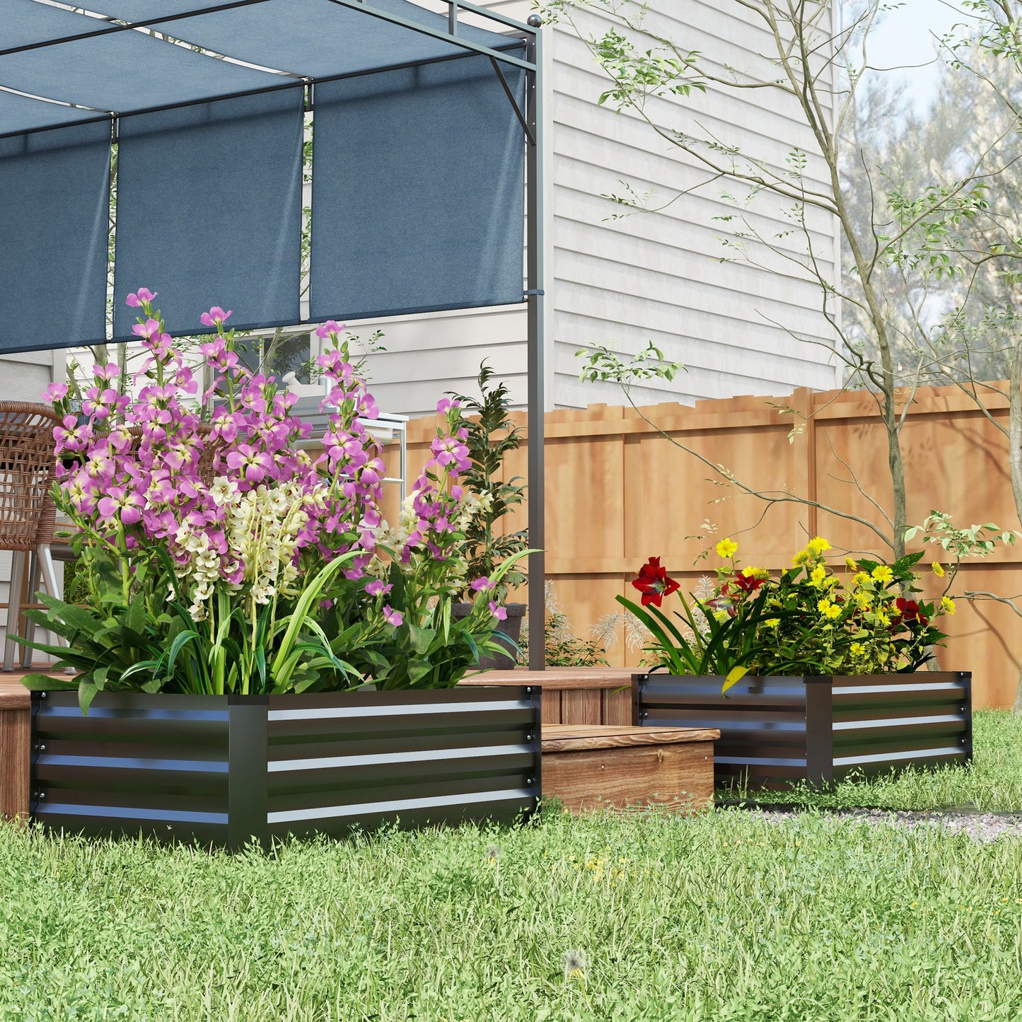 Outsunny Set of Two 60 x 100cm Galvanised Steel Planters