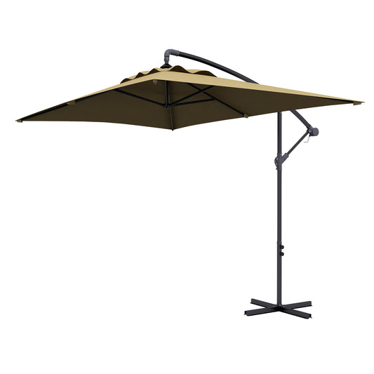 Outsunny 3(m) Cantilever Overhanging Parasol, with Cross Base - Brown