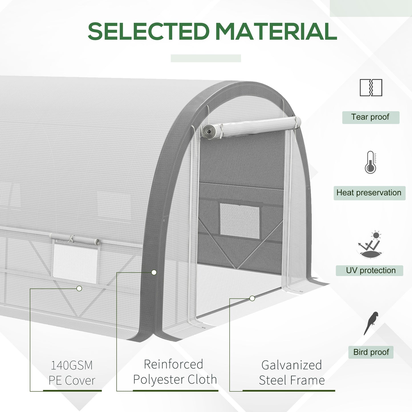 Outsunny 6 x 3(m) Polytunnel Greenhouse with Upgraded Structure Mesh Door and Windows 15 Plant Labels White