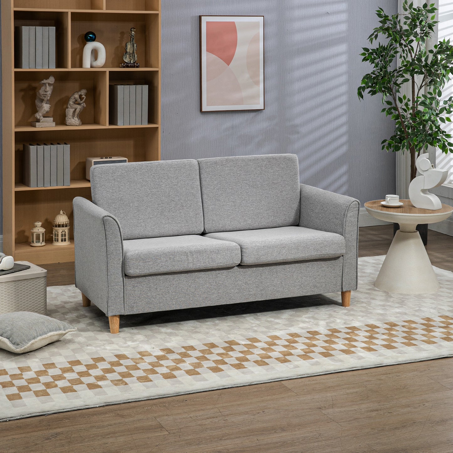 HOMCOM Compact Loveseat Sofa Modern 2 Seater Sofa for Living Room with Wood Legs and Armrests Light Grey