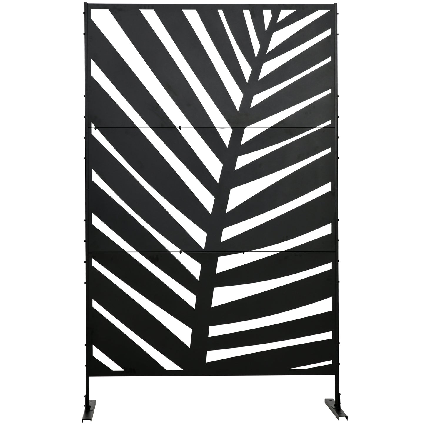 Outsunny Outdoor Privacy Screen with Stand and Ground Stakes, 6.5FT Metal Outdoor Divider, Decorative Privacy Panel for Garden Patio Pool Hot Tub, Banana Leaf Style