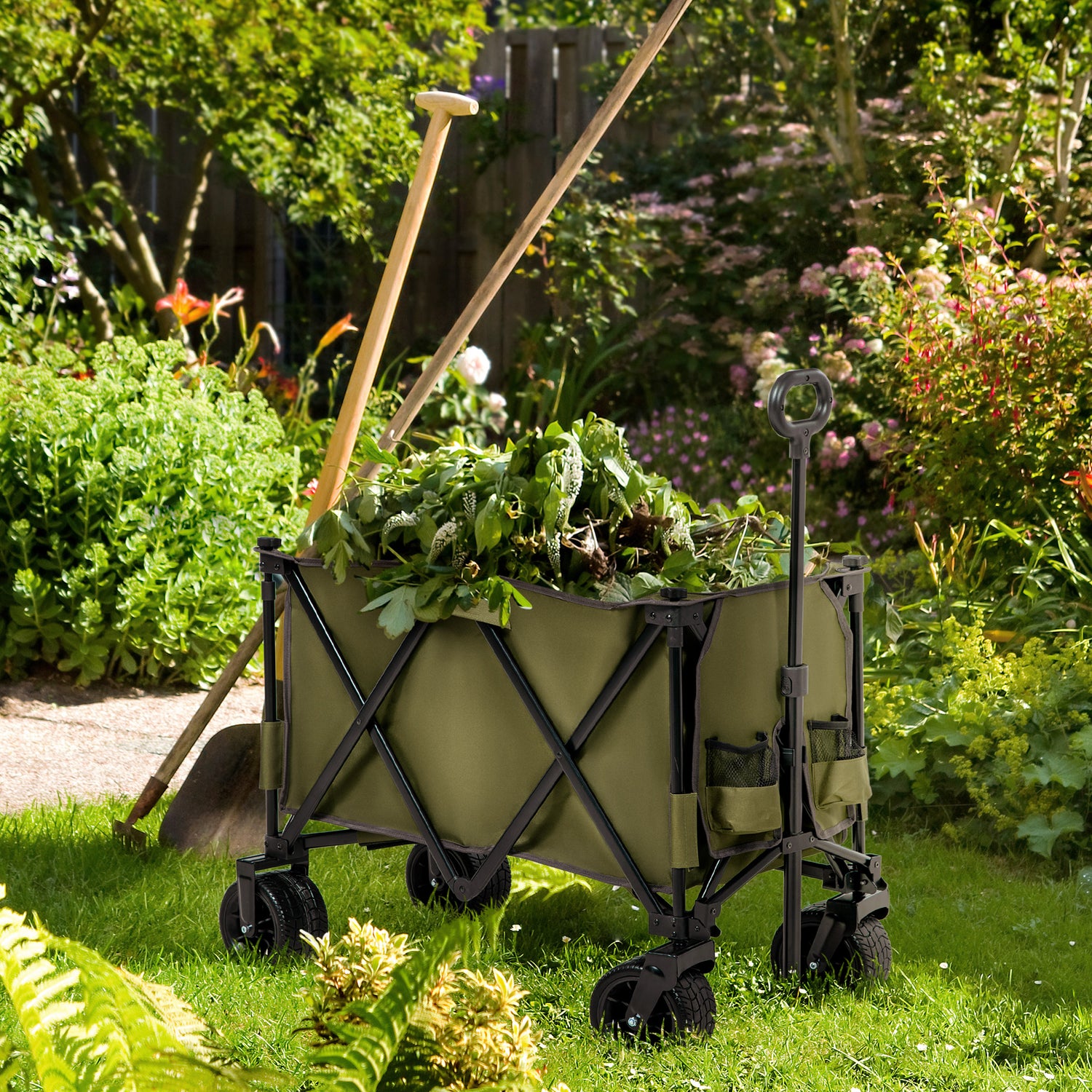 Garden Rack Trolley Outsunny Folding Garden Trolley on Wheels, Collapsible Camping Trolley ...