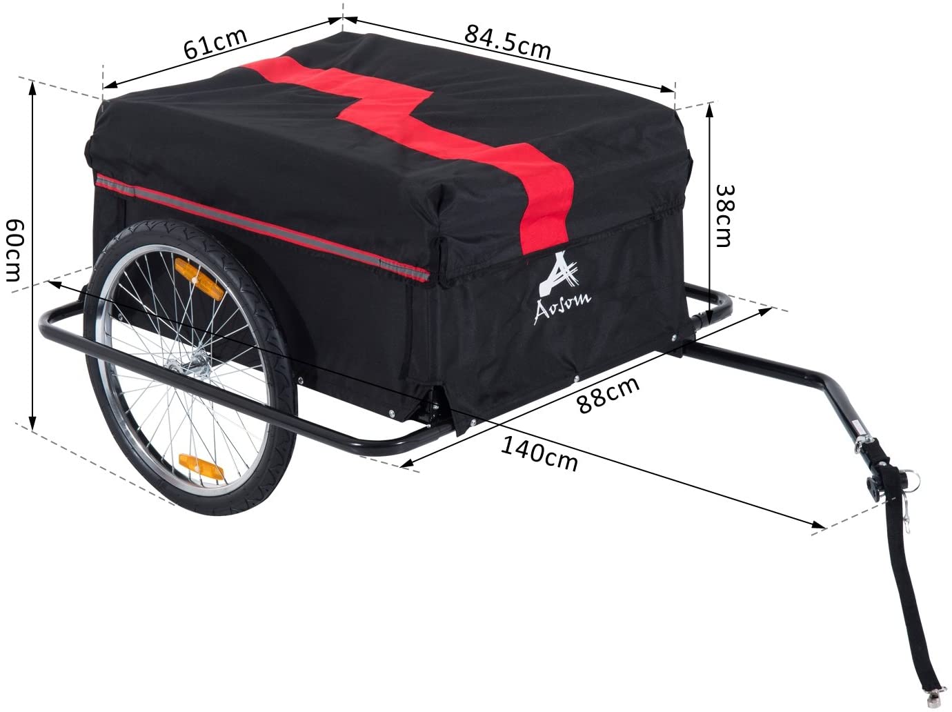 HOMCOM Bike Trailer Folding Cargo in Steel Frame Extra Bicycle Storage Carrier W/Removable Cover & Hitch-Red/Black