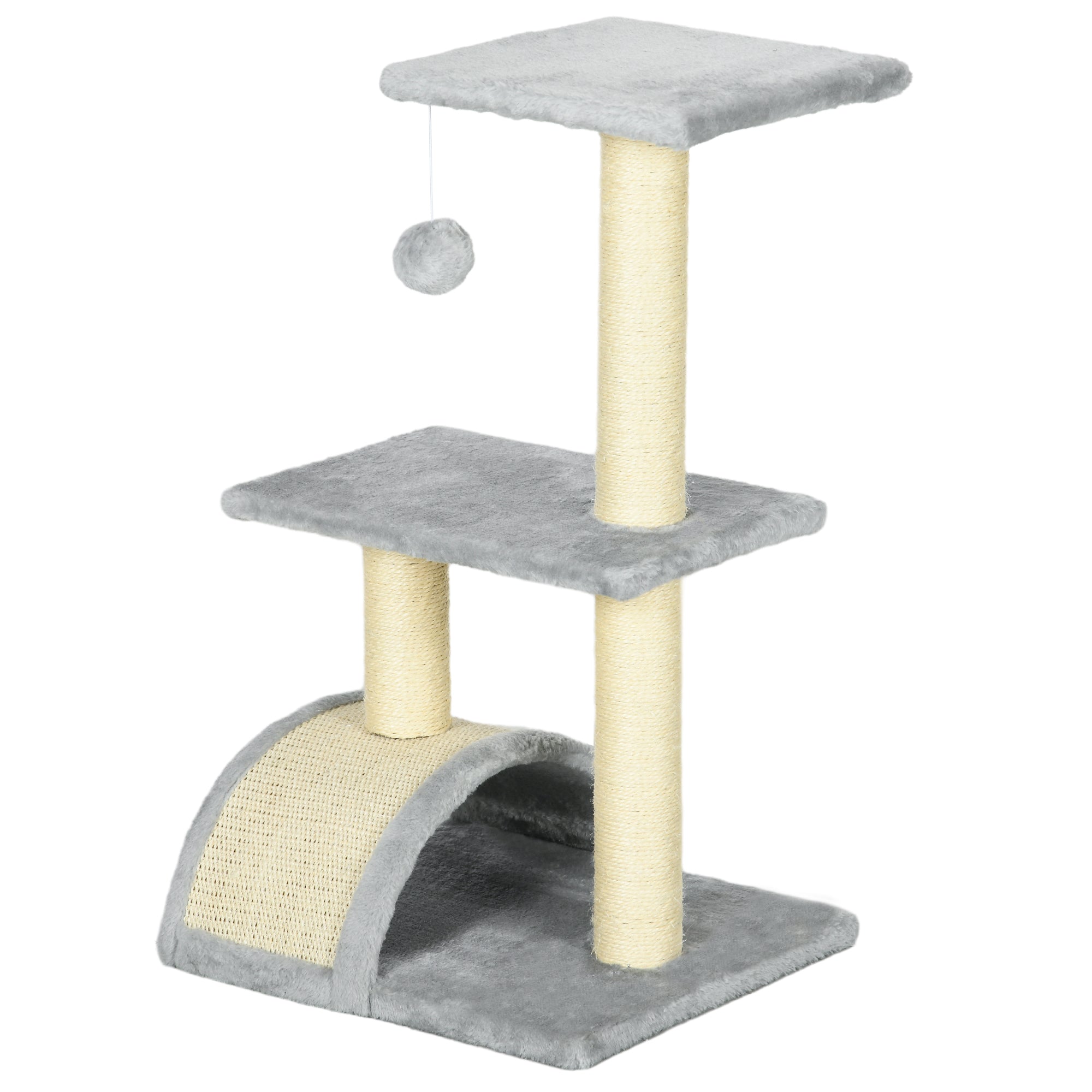PawHut 72cm Cat Tree with Scratching Post Pad for Indoor Cats Light Gr ...