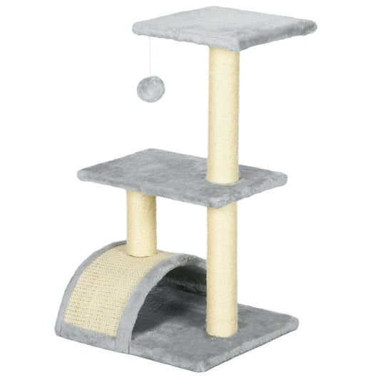 PawHut 72cm Cat Tree with Scratching Post Pad for Indoor Cats Light Grey