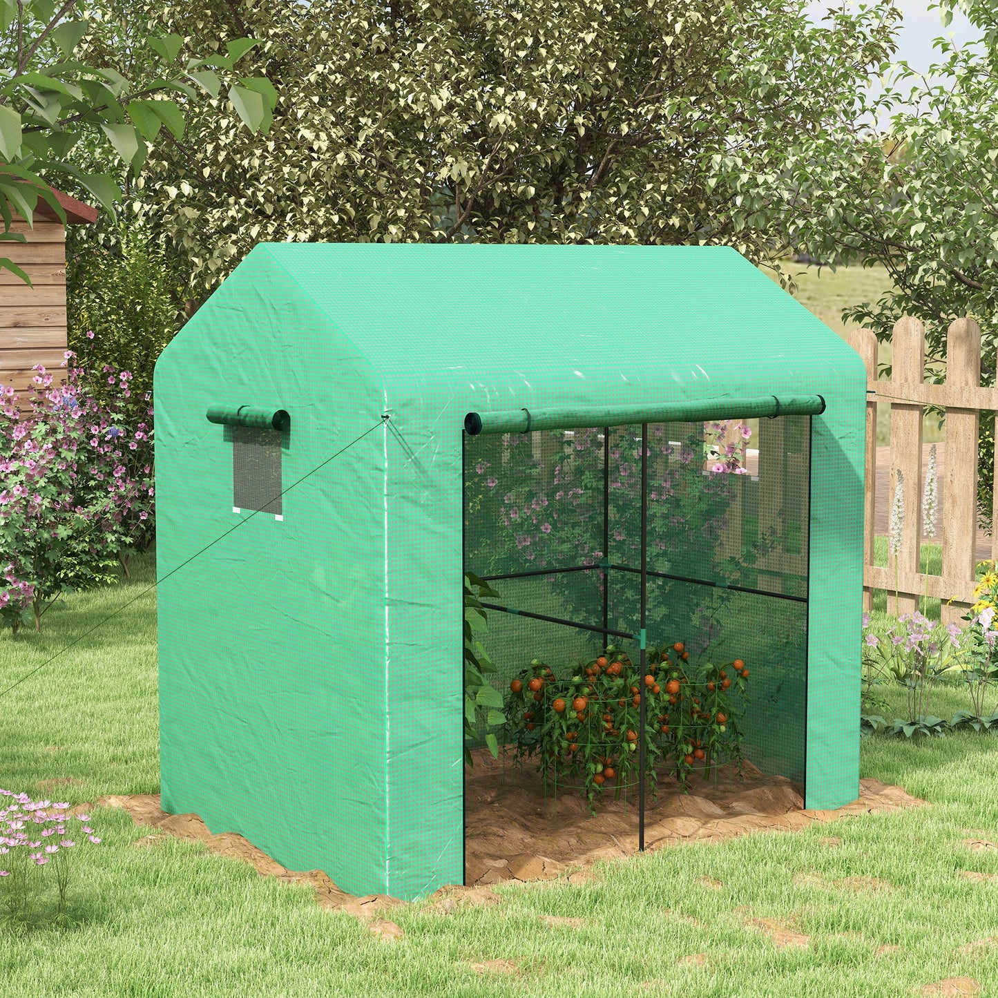 Outsunny Greenhouse Walkin Garden Grow House with Rollup Door and Mesh Windows 200 x 140 x 200cm Green