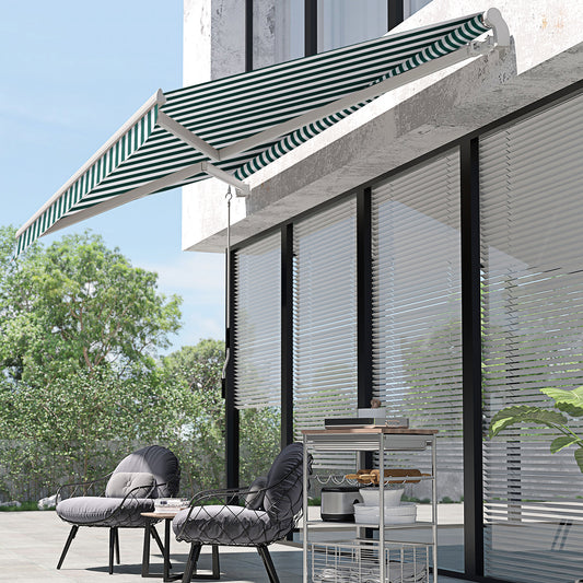 Outsunny Retractable Garden Awning 3 x2.5m Green White Patio Manual Canopy Sun Shade Shelter with Winding Handle