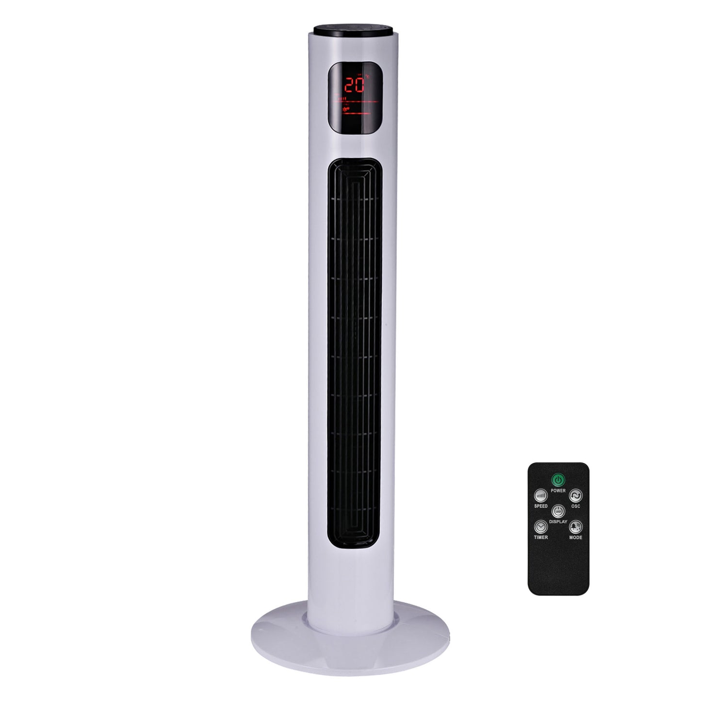 HOMCOM 38'' Freestanding Tower Fan, 3 Speed 3 Mode, 12h Timer, 70 Degree Oscillation, LED Panel, 5M Remote Controller, White