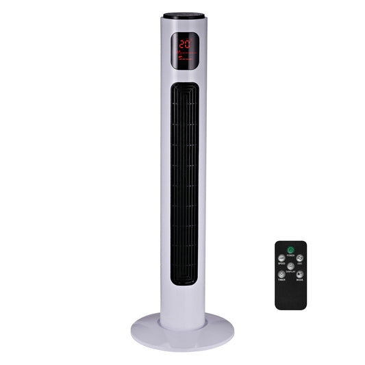HOMCOM 38'' Freestanding Tower Fan, 3 Speed 3 Mode, 12h Timer, 70 Degree Oscillation, LED Panel, 5M Remote Controller, White