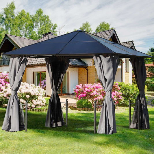 Outsunny 3m x 3m Outdoor Aluminium Alloy Gazebo w/ Curtains Dark Grey