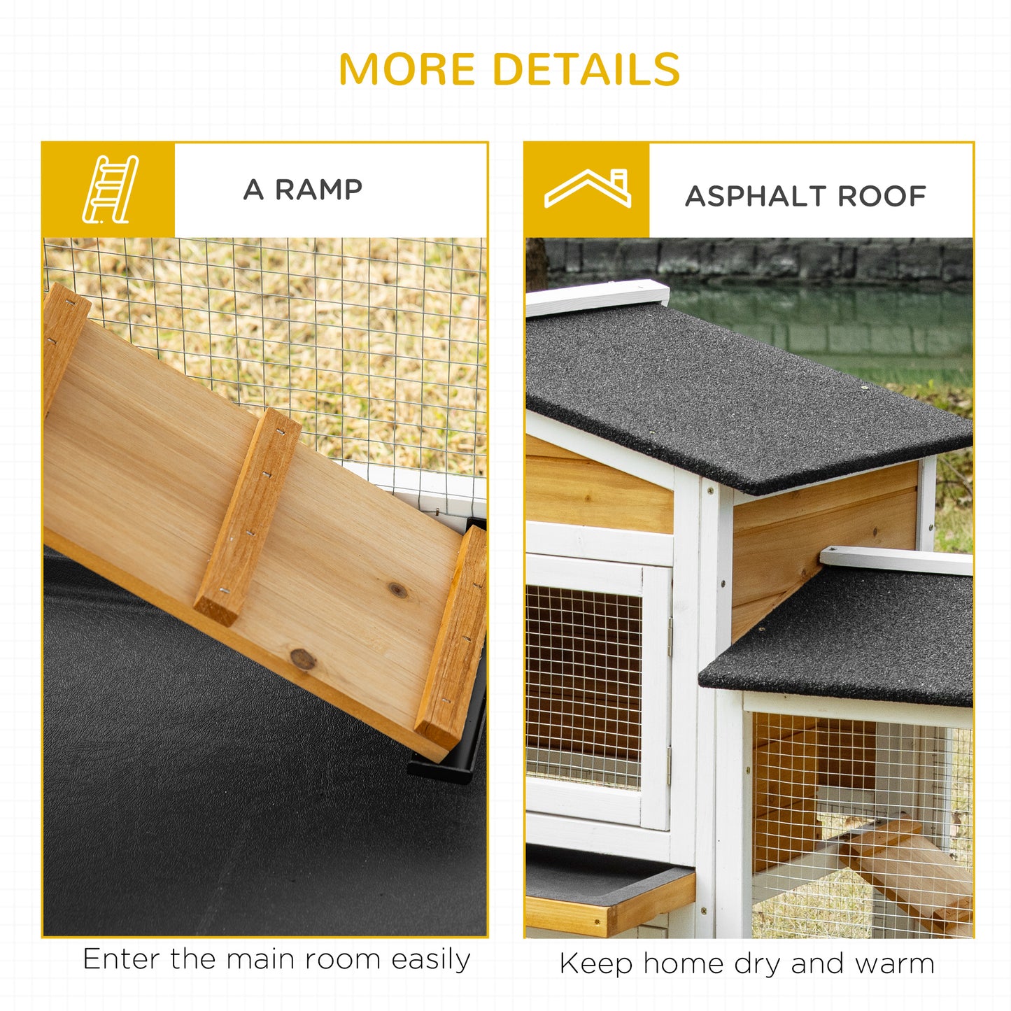 PawHut 2 Tier Wooden Rabbit Hutch, Guinea Pig Cage, Bunny Run, Small Animal House with Double Side Run Boxes, Slide-out Tray, Ramp, 230 x 53 x 93.5cm