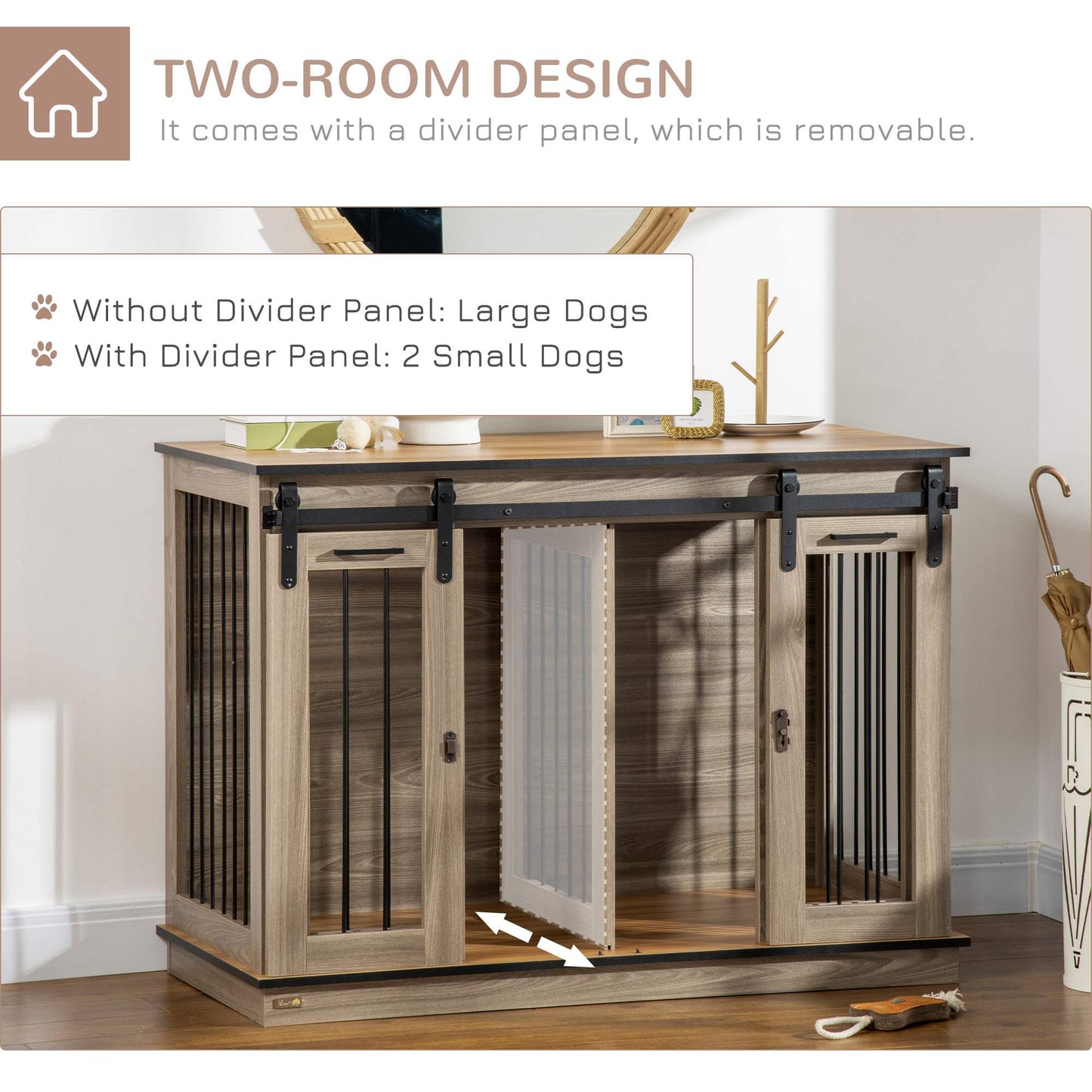 PawHut Dog Crate Furniture for Large Dogs Double Dog Cage for Small Dogs with Sliding Doors Oak Tone
