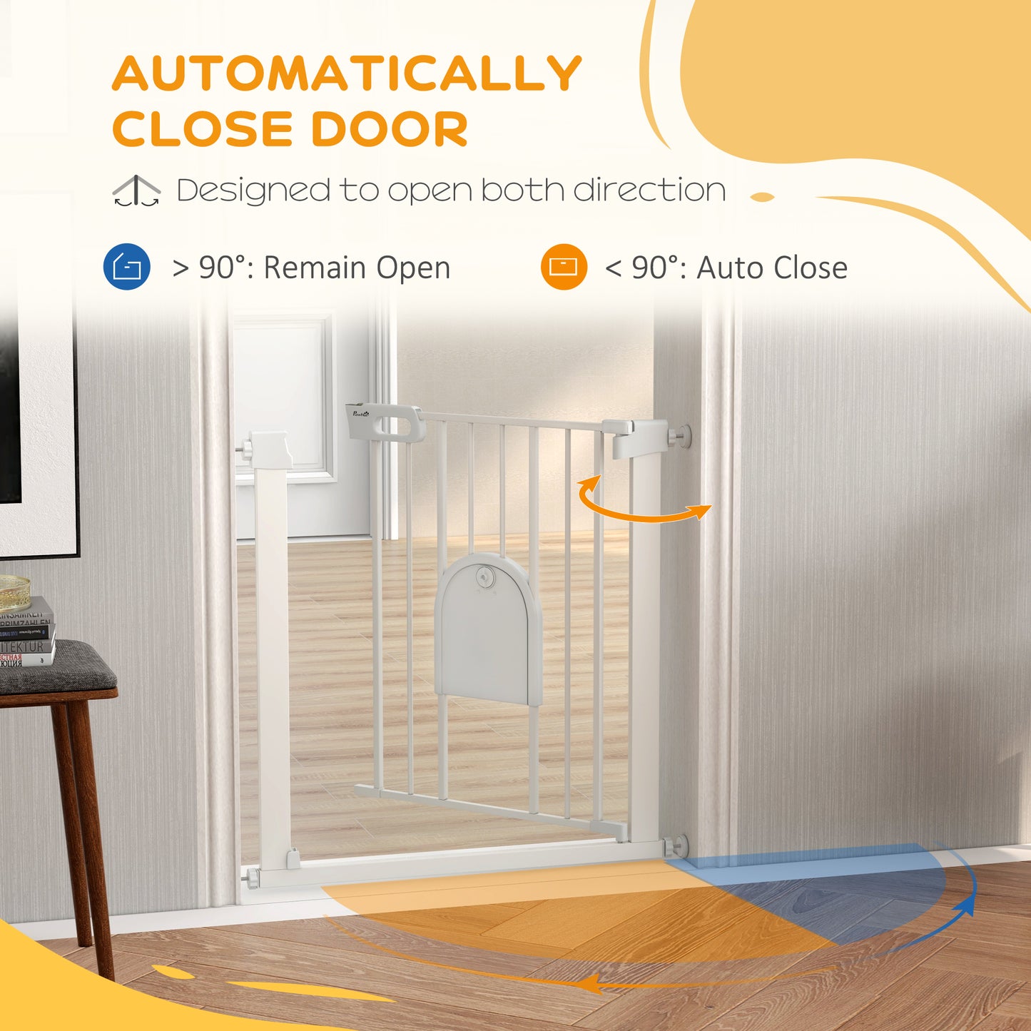 PawHut 7582cm Pet Safet Gaye Pressure Fit Stair with Cat Flap Double Locking White