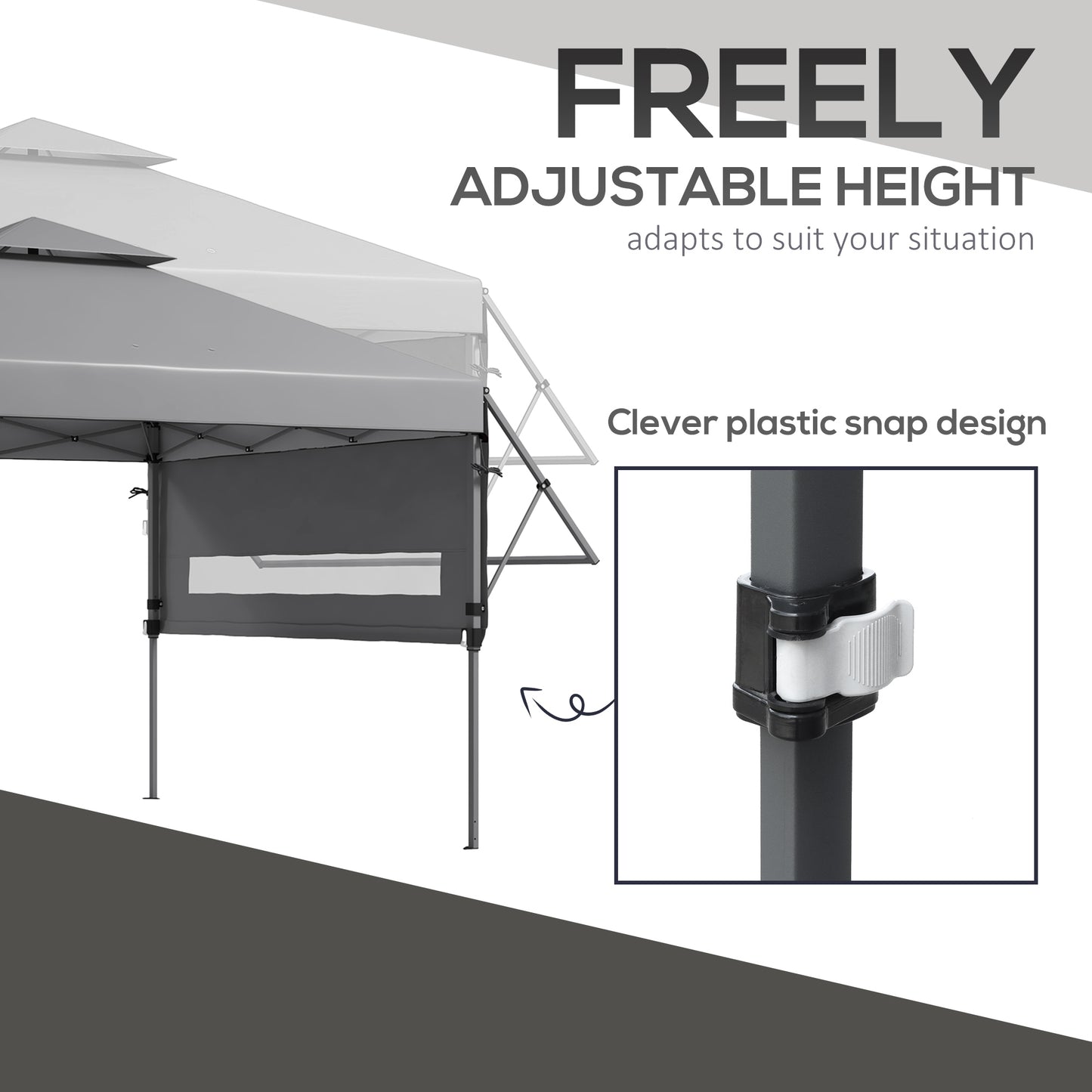 Outsunny 5 x 3(m) Pop Up Gazebo with Extend Dual Awnings, 1 Person Easy up Marquee Party Tent with 1-Button Push, Double Roof, Wheeled Bag, Sandbags, Height Adjustable Instant Shelter, Grey