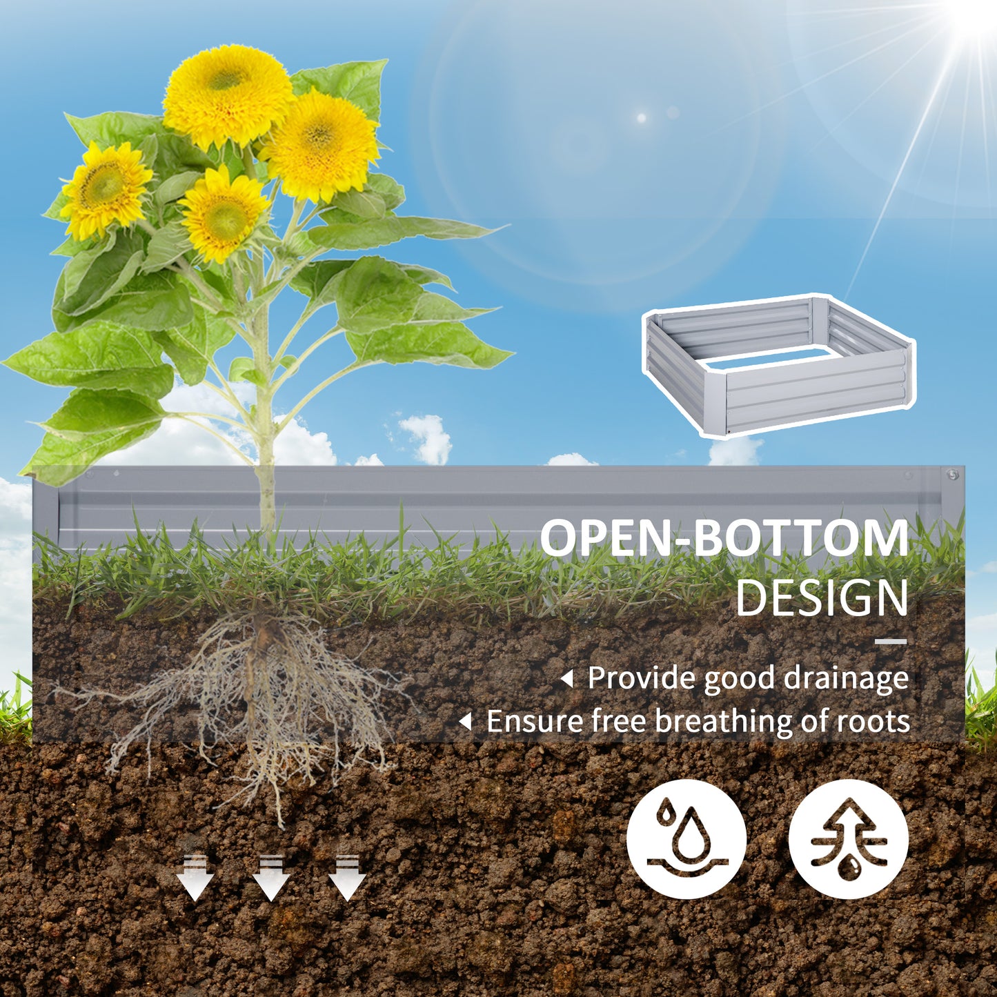 Outsunny Set of 2 Raised Garden Bed, Elevated Planter Box with Galvanized Steel Frame for Growing Flowers, Herbs, Succulents, 1m x 1m x 0.3m Bed Boxes Easy Quick Setup