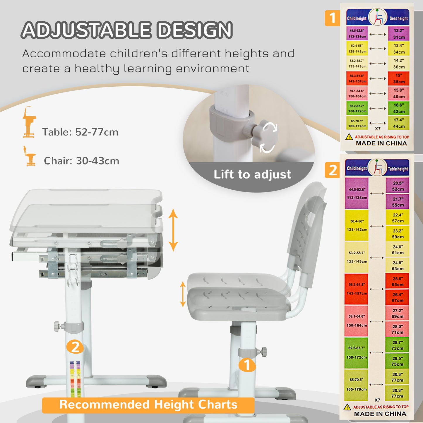 HOMCOM Kids Adjustable Desk and Chair Set, 6-12 Years