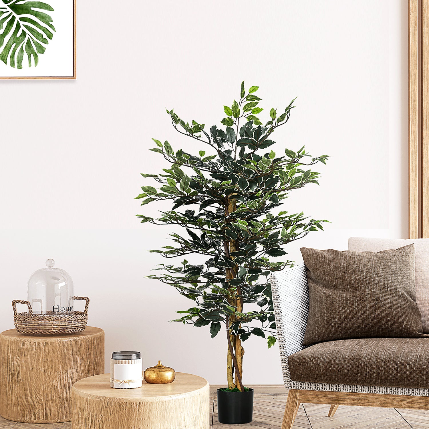 tall artificial indoor plants uk HOMCOM Artificial Ficus Tree in Pot, 130cm Tall Fake Plant with Lifeli – mhstar.co.uk