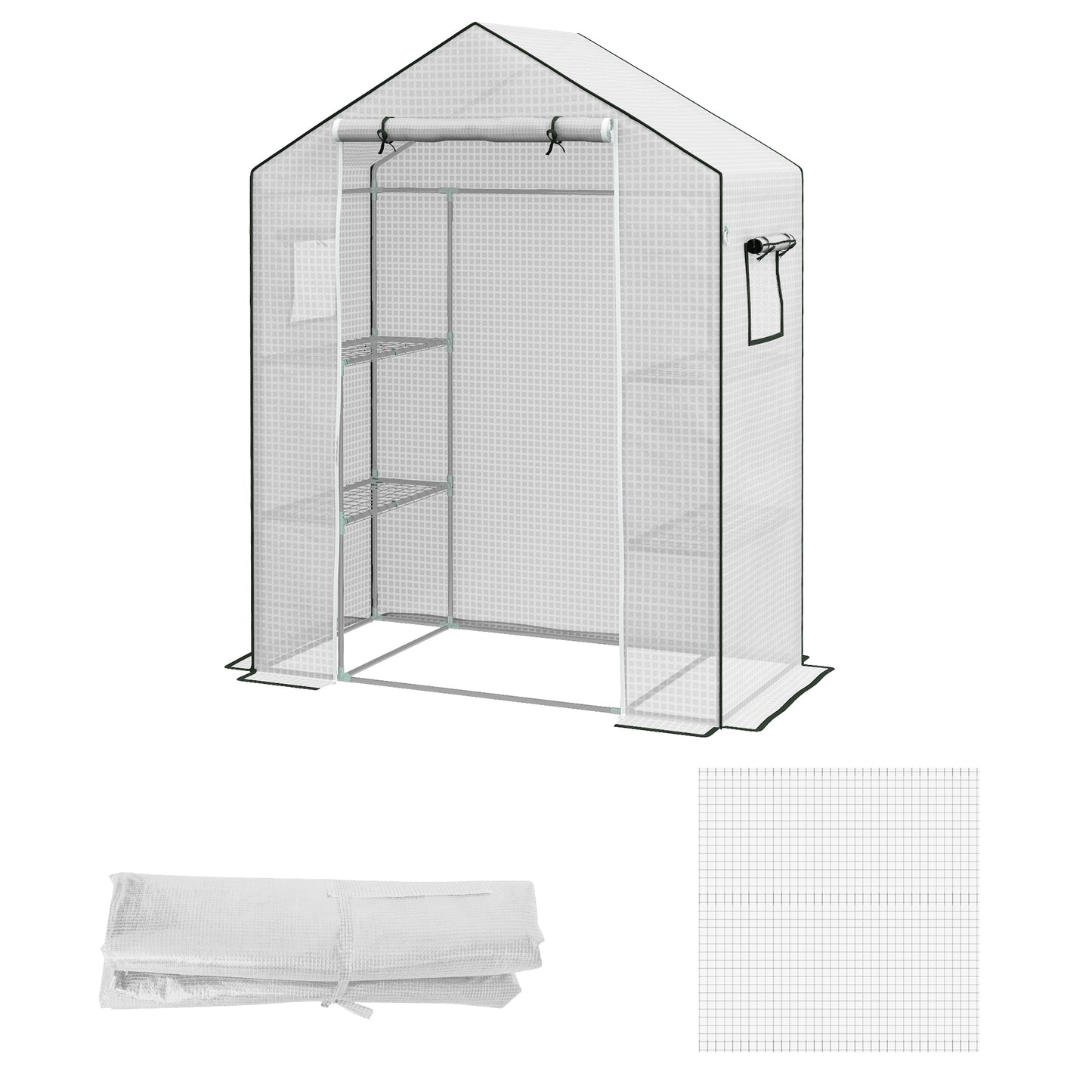 Outsunny Greenhouse Cover Replacement Walkin PE Hot House Cover with Rollup Door and Windows 140 x 73 x 190cm White