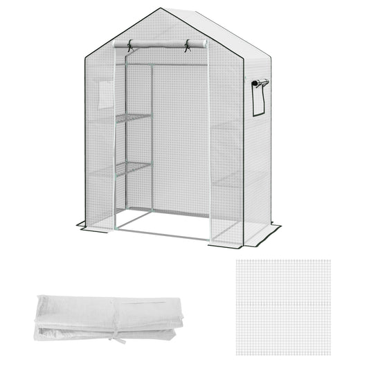 Outsunny Greenhouse Cover Replacement Walkin PE Hot House Cover with Rollup Door and Windows 140 x 73 x 190cm White