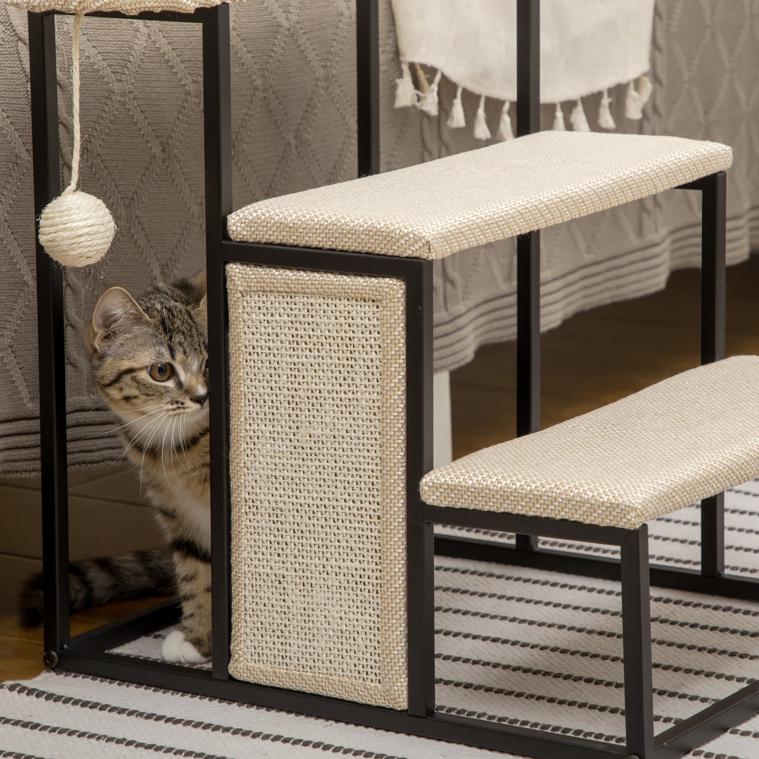 PawHut Cat Stairs, Steps for Sofa, Pet Steps with Sisal