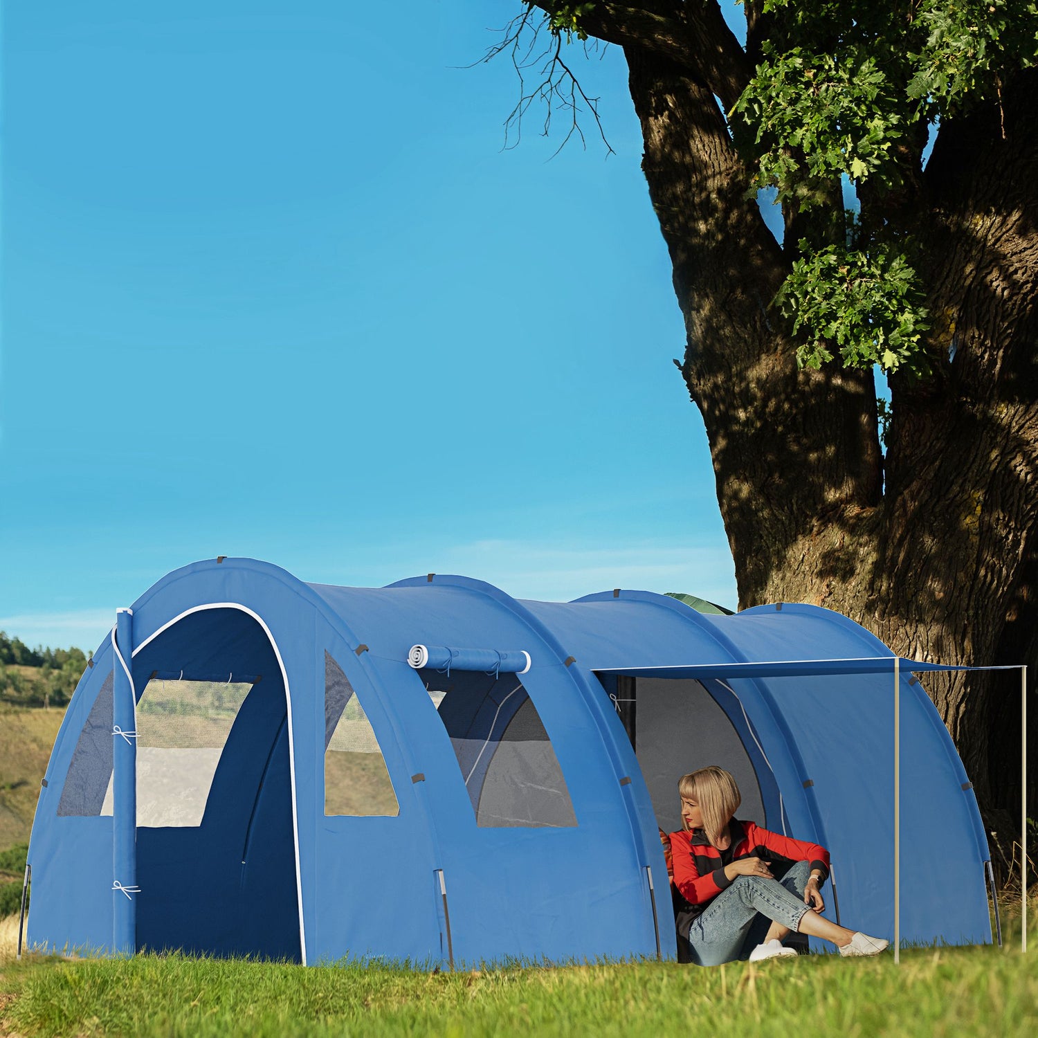 6 man tunnel tent Outsunny 5-6 Man Tunnel Tent, Two Room Camping Tent with Sewn-In Floor – mhstar.co.uk