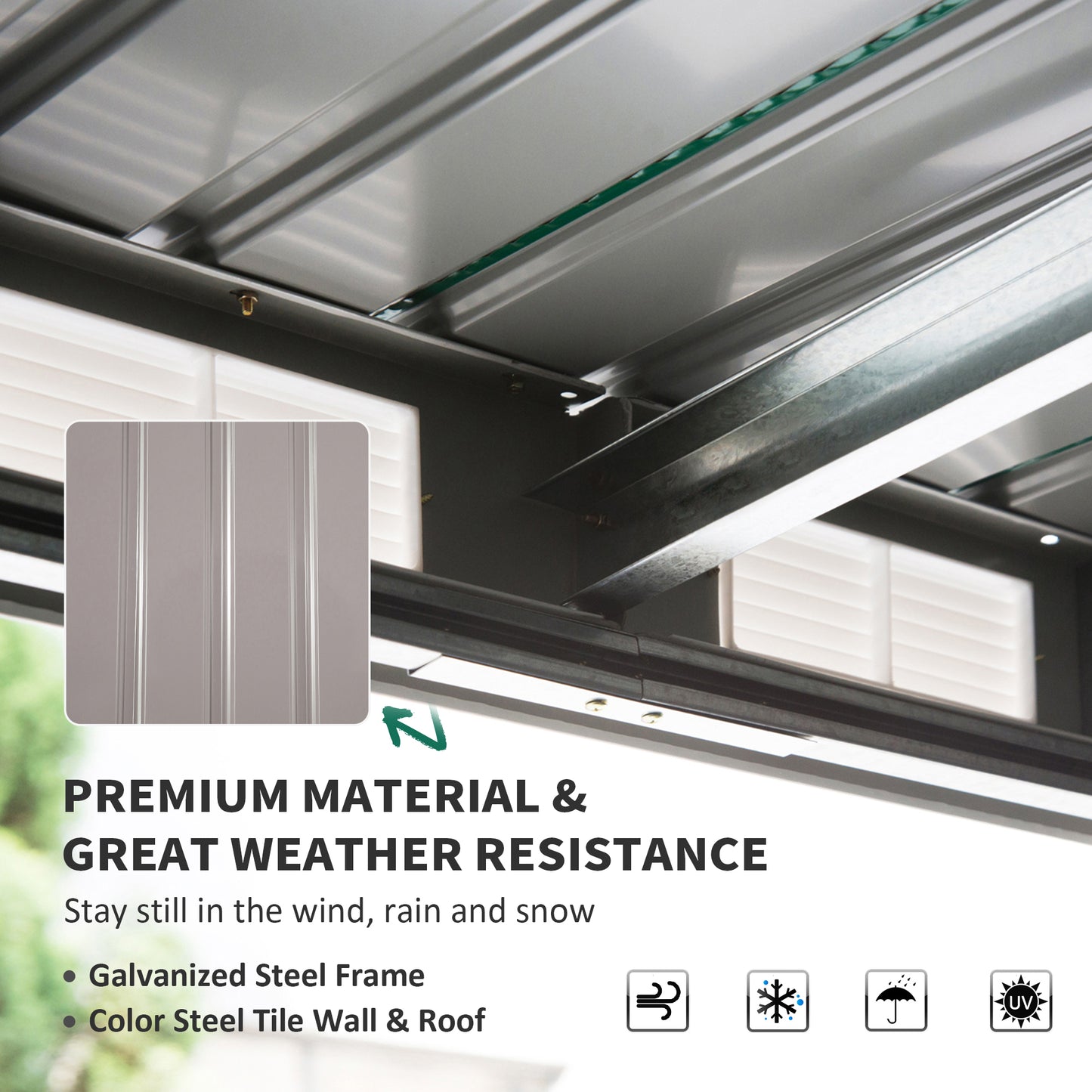 Outsunny Outdoor Lean to Garden Metal Equipment Tool Storage Shed w/ Foundation Double Door Vents and Sloped Roof Grey
