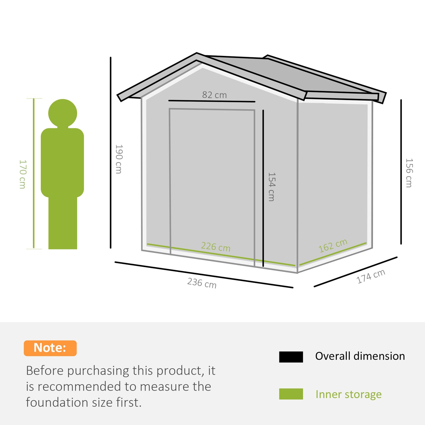 Outsunny 5.7 x 7.7ft Corrugated Steel Sliding Door Garden Shed - Green