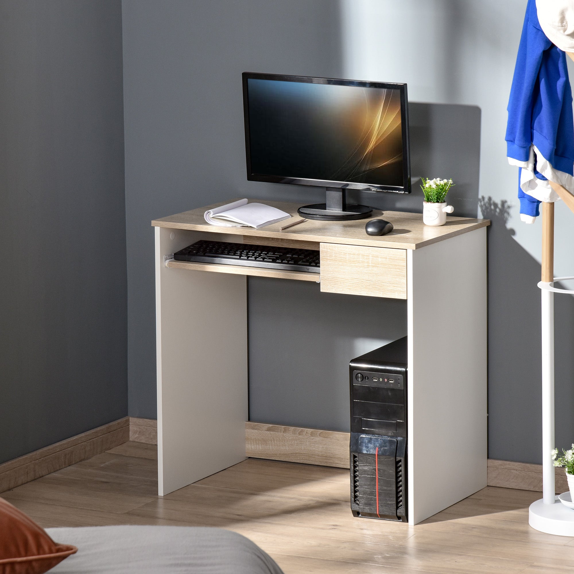Compiuter Table Small HOMCOM Compact Small Computer PC Table with Keyboard Tray Drawer Study ...