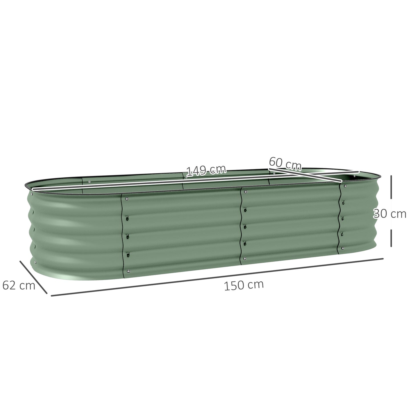 Outsunny Galvanised Raised Garden Bed Metal Planter Box with Safety Edging for Flowers Herbs Succulents Green