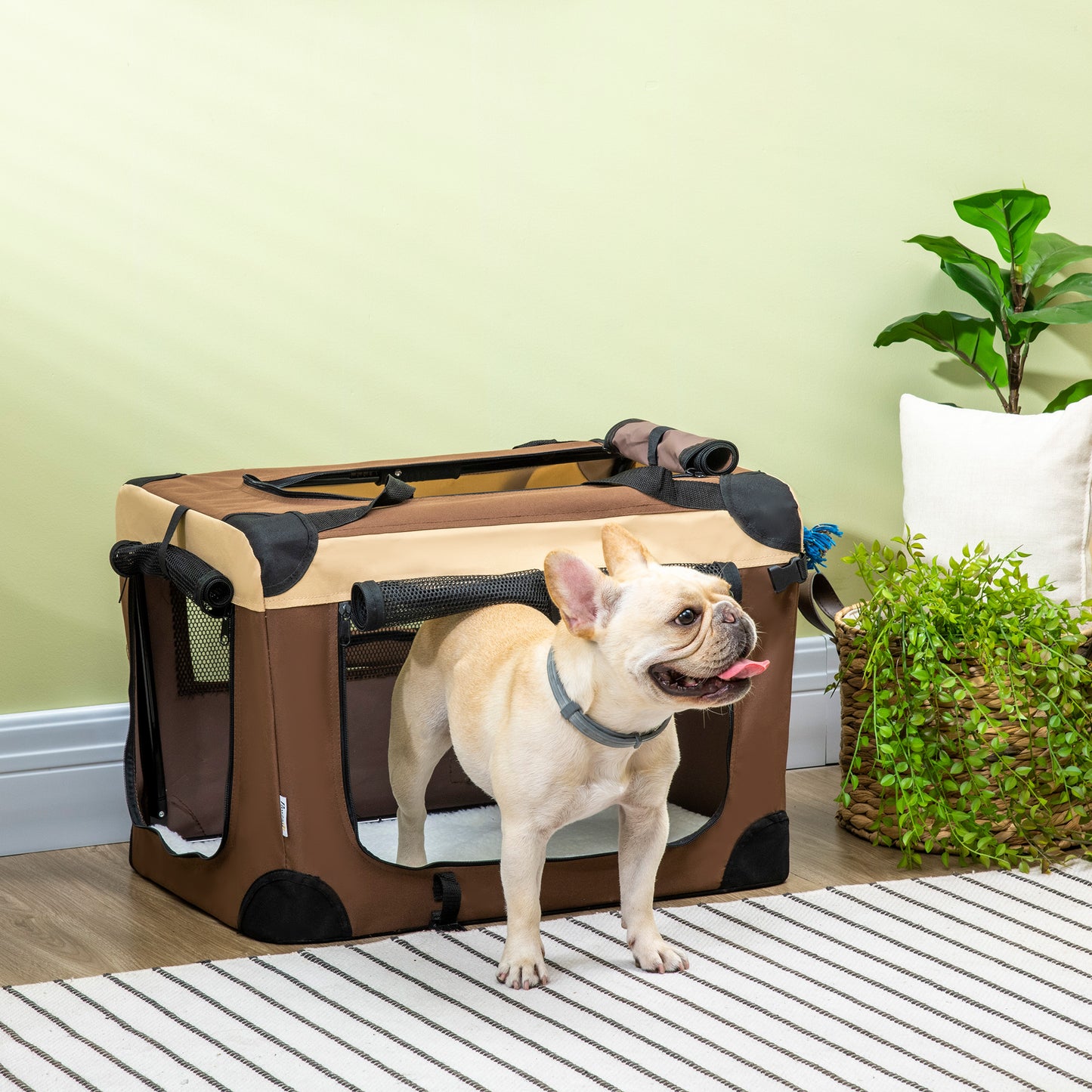PawHut 60cm Foldable Pet Carrier, Dog Cage, Portable Cat Carrier, Cat Bag, Pet Travel Bag with Cushion, Brown