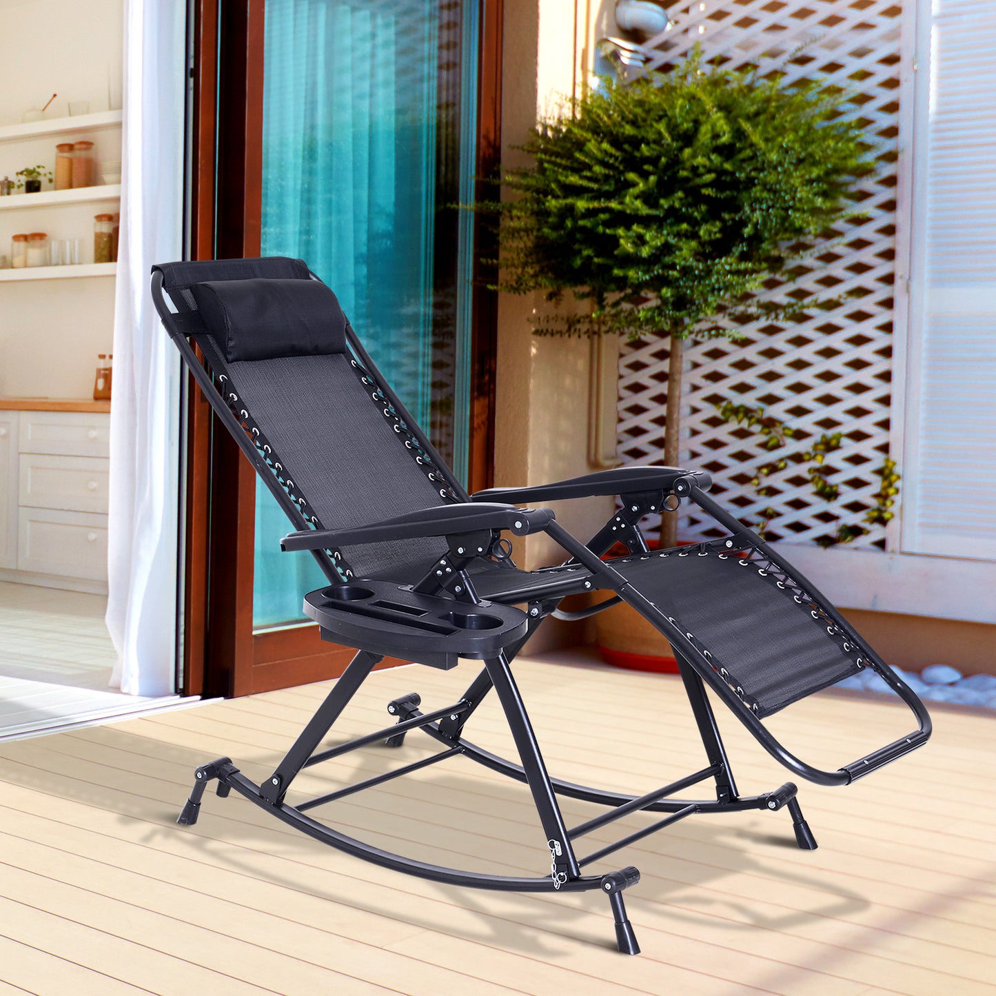 Outsunny Zero-Gravity Rocking Chair, Steel Frame, Texteline-Black