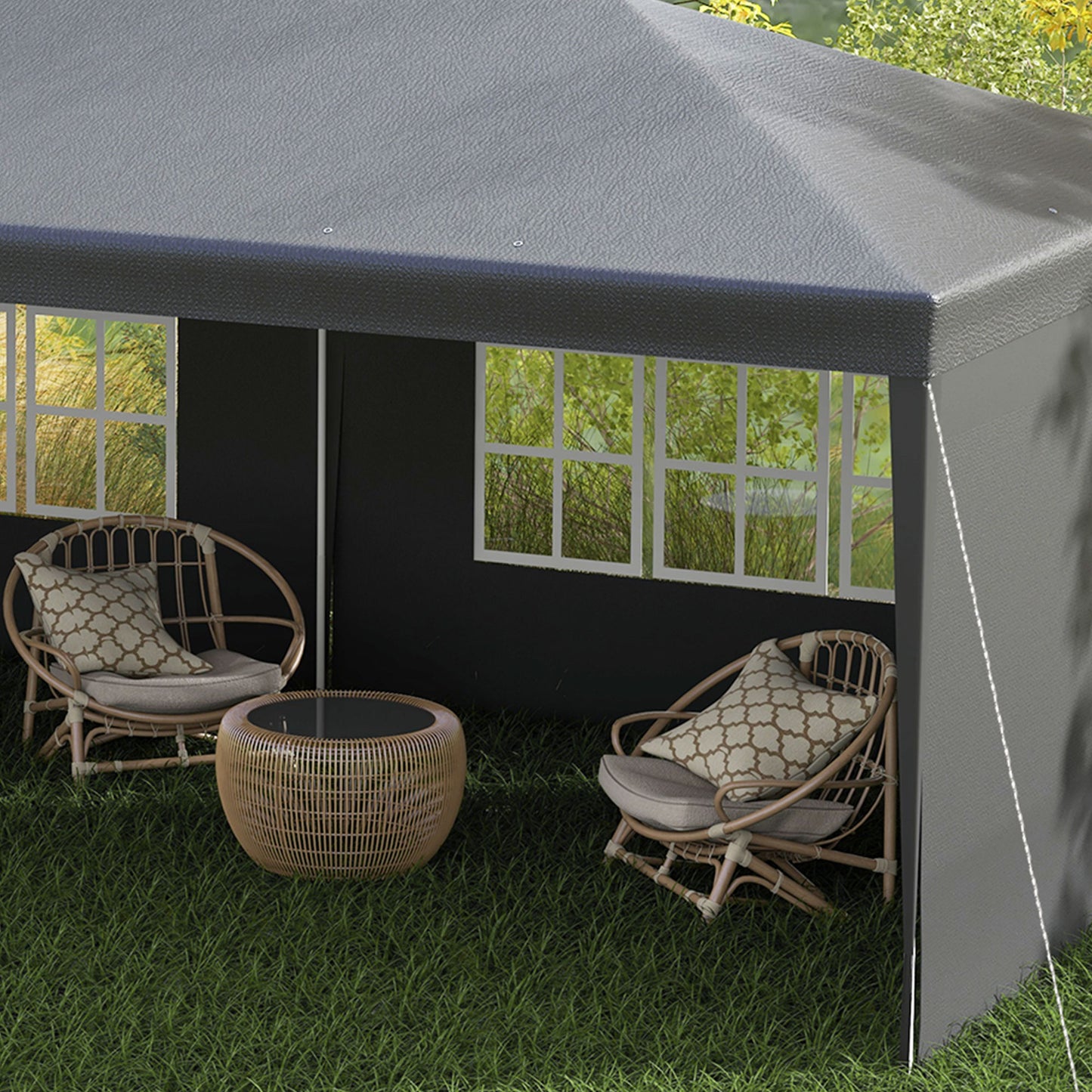 Outsunny 6 x 3m Half-Open Garden Gazebo, with Windows - Dark Grey