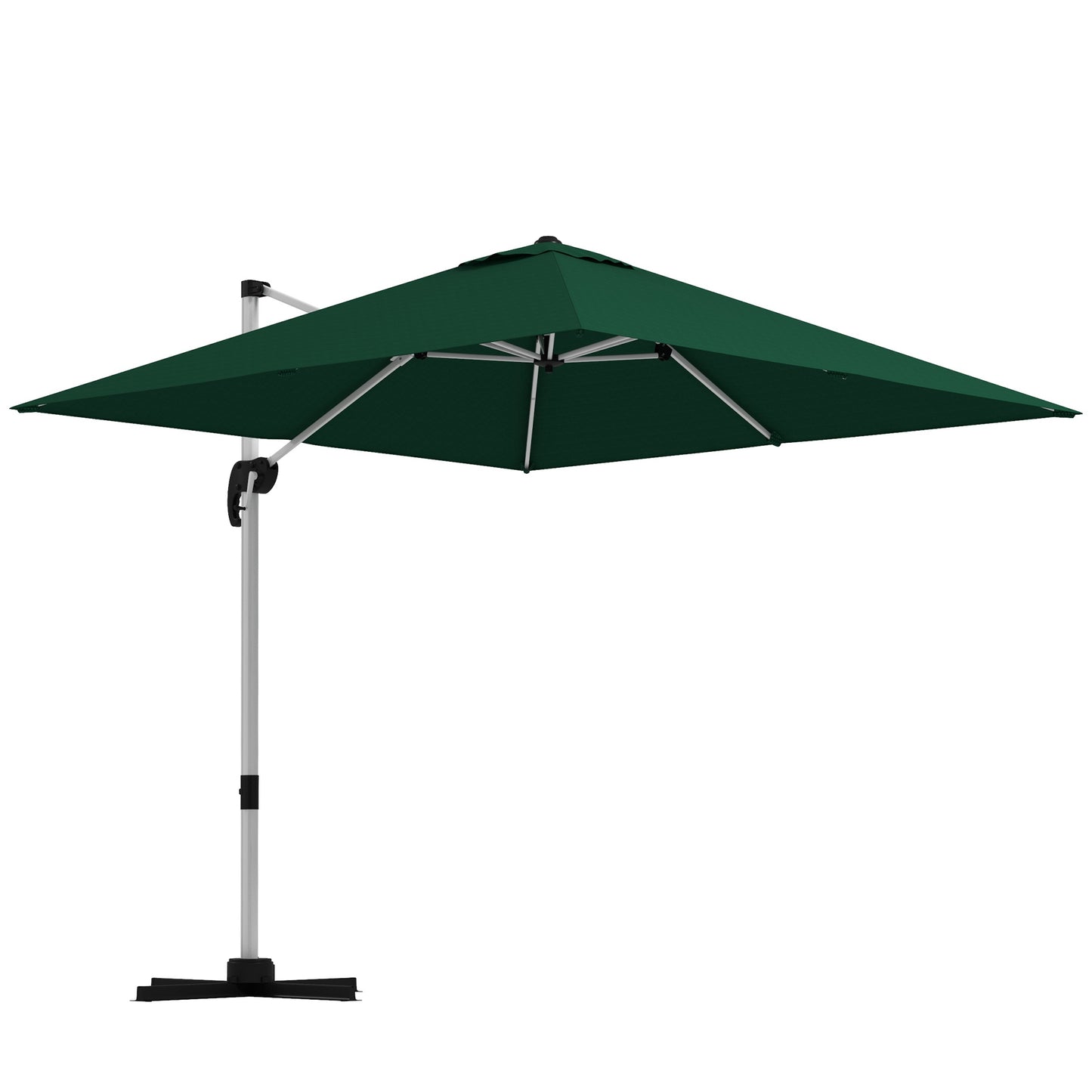 Outsunny 3 x 3(m) Square Cantilever Parasol with Cross Base, Crank Handle, Tilt, 360° Rotation and Aluminium Frame, Green