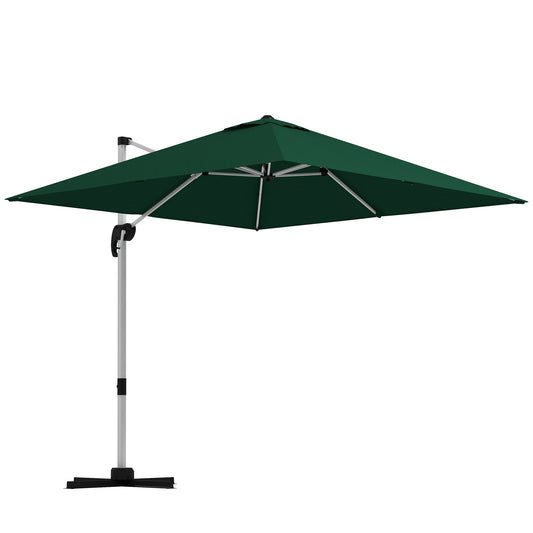 Outsunny 3 x 3(m) Square Cantilever Parasol with Cross Base, Crank Handle, Tilt, 360° Rotation and Aluminium Frame, Green