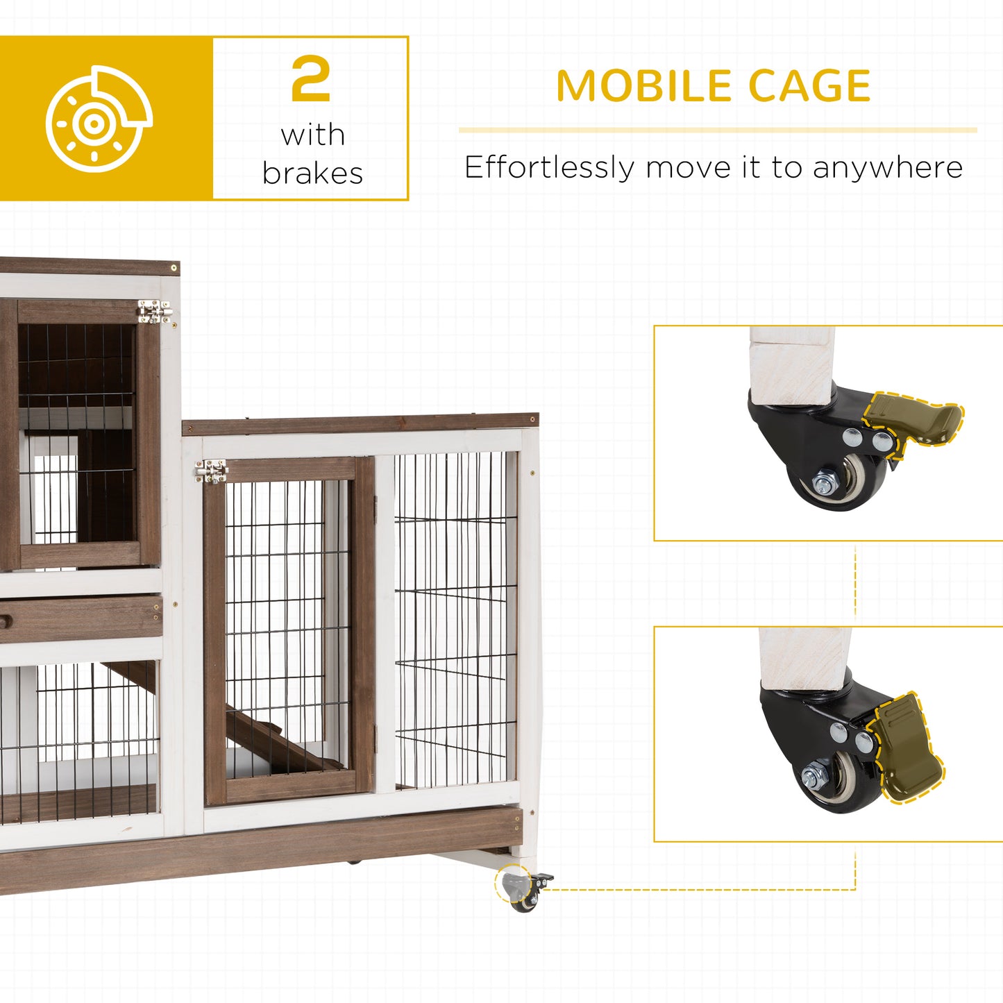 PawHut Wooden Indoor Rabbit Hutch Guinea Pig House Bunny Small Animal Cage, Brown