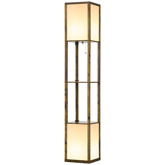 HOMCOM Modern Shelf Floor Lamp with Dual Ambient Light Standing Lamp Living Room Bedroom 156cm Brown