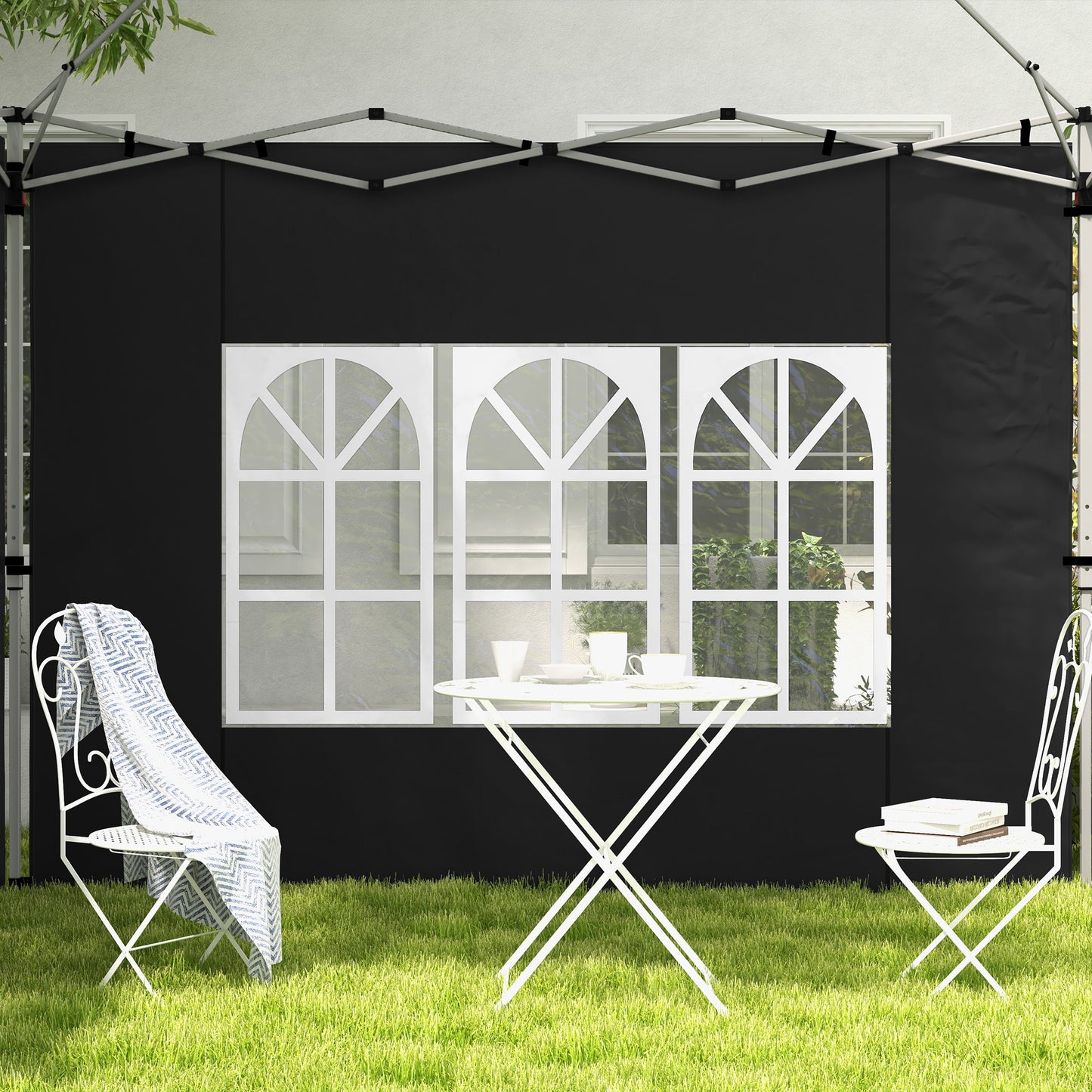 Outsunny Gazebo Side Panels Sides Replacement with Window for 3x3(m) or 3x4m Pop Up Gazebo 2 Pack Black