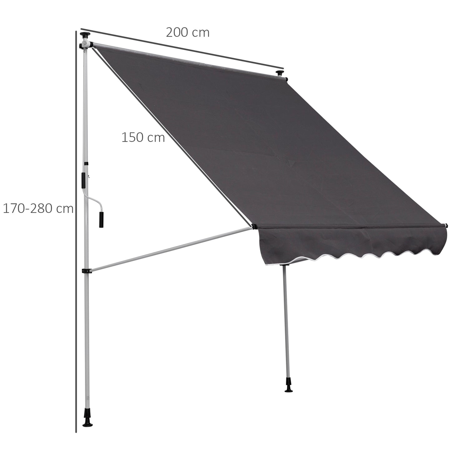 Outsunny 2x1.5m  Adjustable Outdoor Aluminium Frame Awning Grey