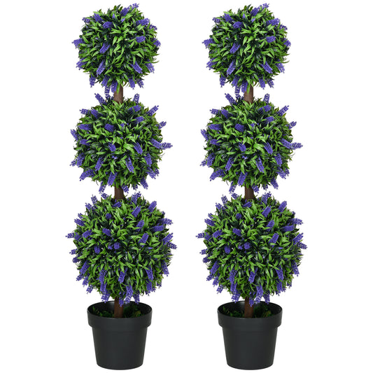 HOMCOM Set of 2 Artificial Plants Lavender Flowers Ball Trees with Pot for Home Indoor Outdoor Decor 110cm