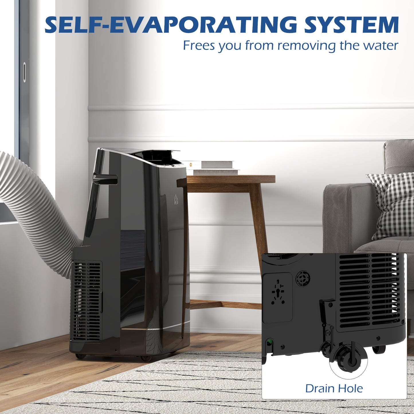 HOMCOM 14,000 BTU Mobile Air Conditioner, 35m², Smart Home WiFi, with Dehumidifier, Fan, 24H Timer, Window Kit, Black