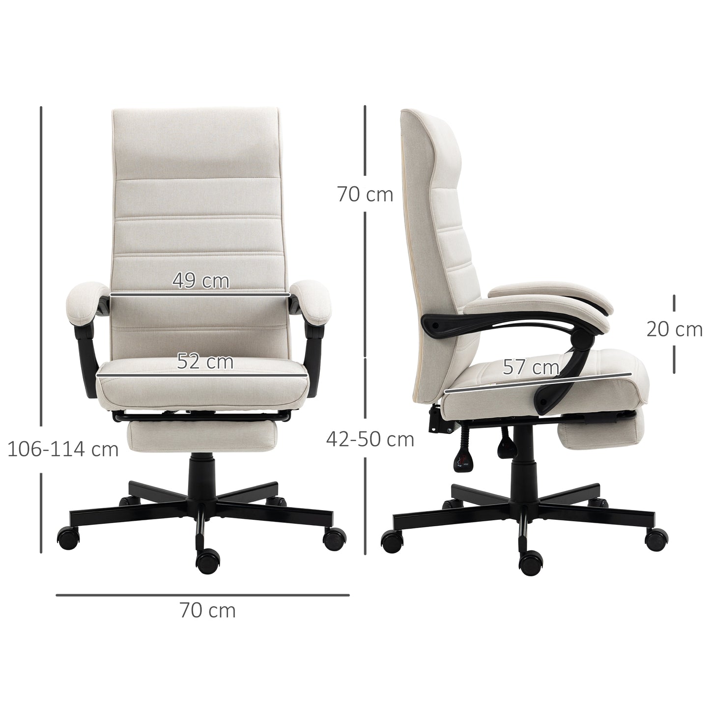 Vinsetto High-Back Home Office Chair, Linen Swivel Reclining Chair with Adjustable Height, Cream White