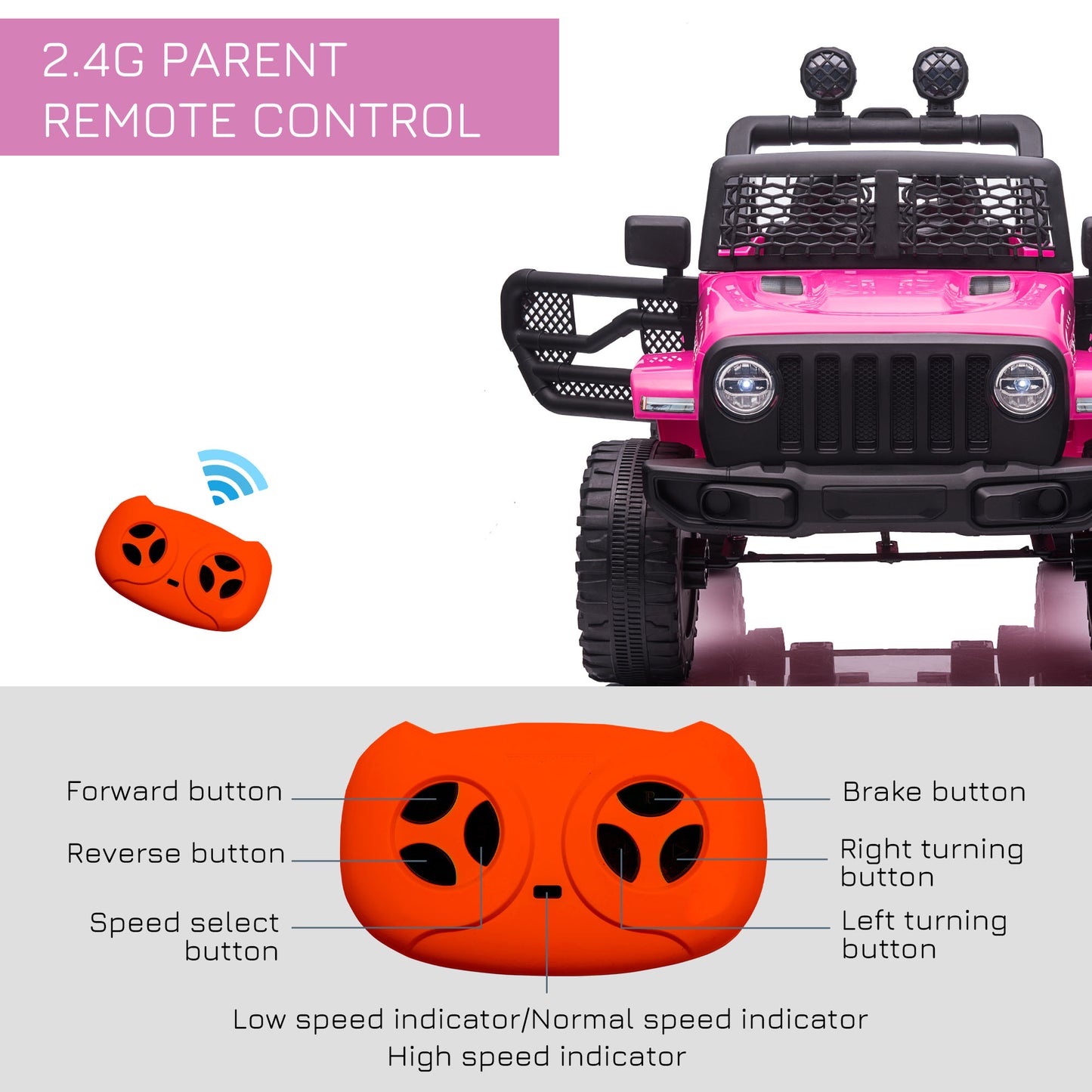HOMCOM 12V Battery-powered 2 Motors Kids Electric Ride On Car Truck Off-road Toy Pink
