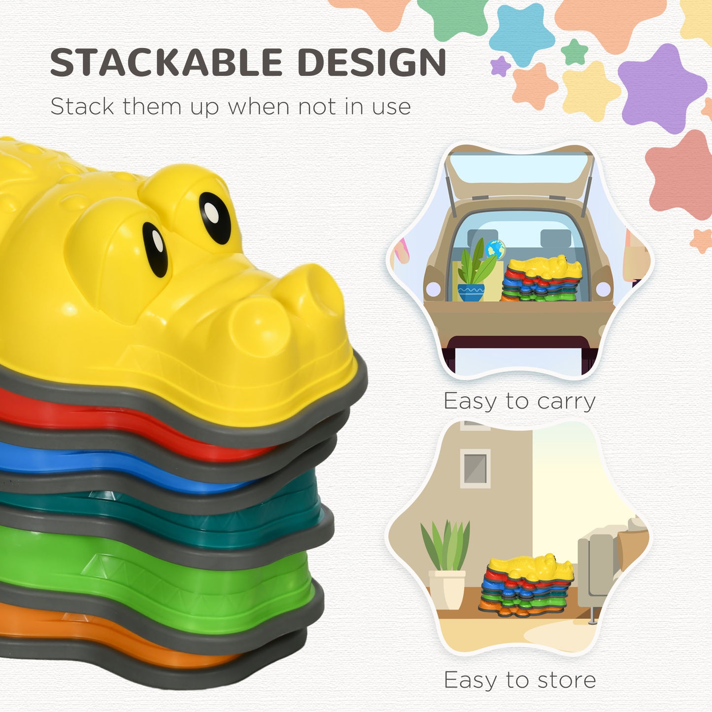 ZONEKIZ 6PCs Kids Stepping Stones CrocodileDesigned Sensory Toys with AntiSlip Edge Balance River Stones