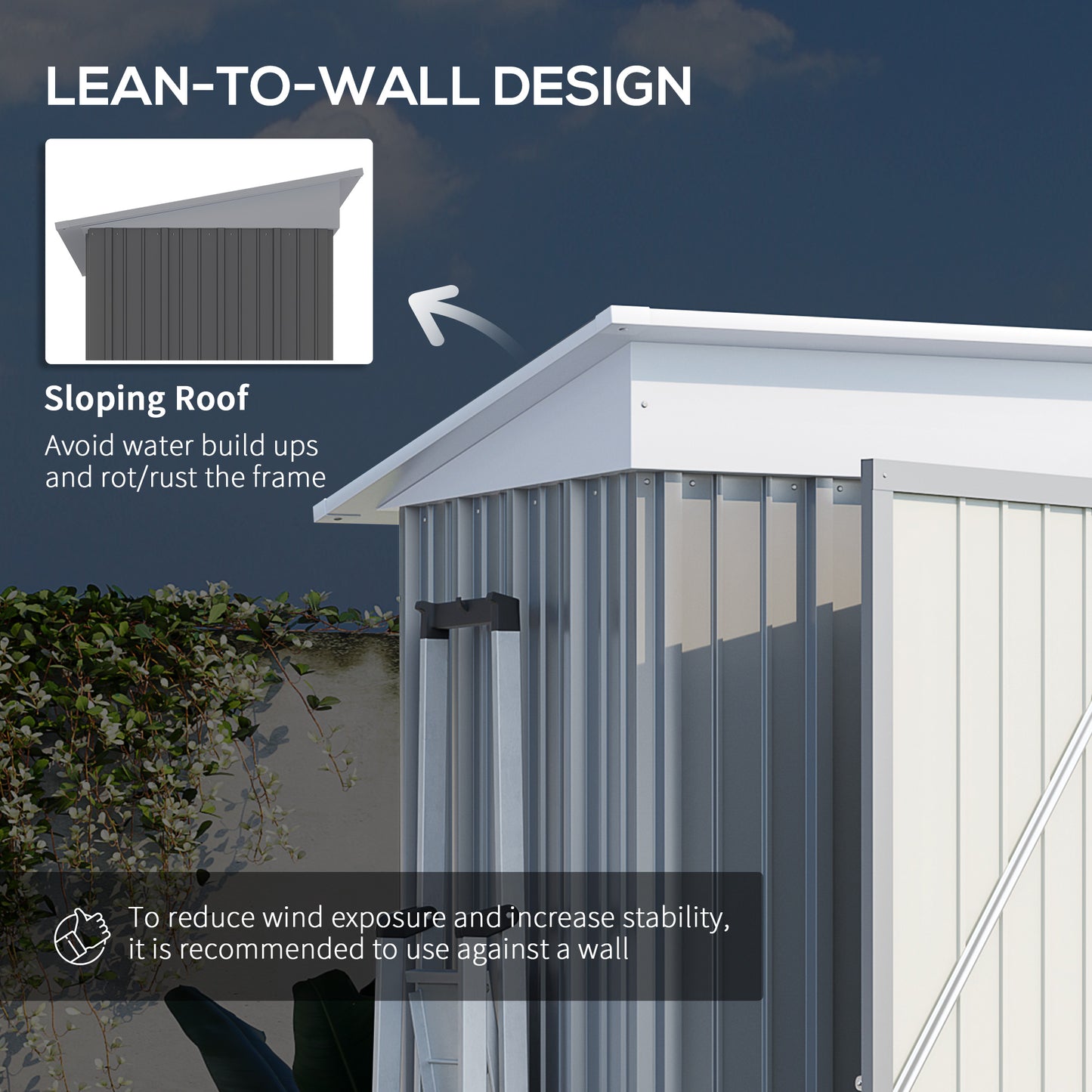 Outsunny Metal Garden Shed Outdoor Leanto Shed for Tool Motor Bike with Adjustable Shelf Lock Gloves 5'x3'x6' Grey