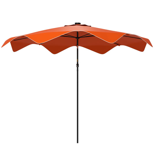 Outsunny Solar Patio Umbrella with LED and Tilt, Outdoor Market Table Umbrella Parasol with Crank, 3 x 3 (m), Orange