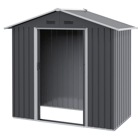 Outsunny 6.5x3.5ft Metal Garden Storage Shed for Outdoor Tool Storage with Double Sliding Doors and 4 Vents Dark Grey