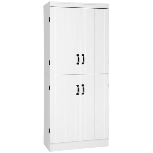 HOMCOM 4-Door Kitchen Cabinet, Freestanding 6-Tier Tall Cupboard, Storage Cabinet with 2 Adjustable Shelves for Living Room, Dining Room, White