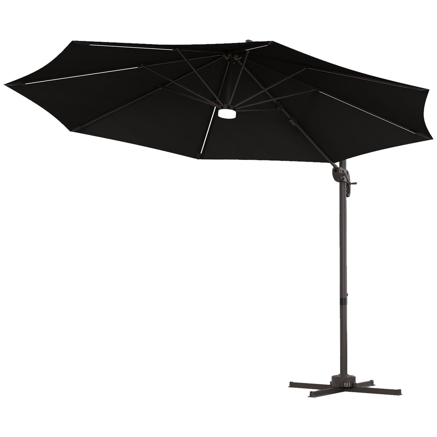 Outsunny 3(m) LED Cantilever Parasol Outdoor Sun Umbrella w/ Base Solar Lights Dark Grey